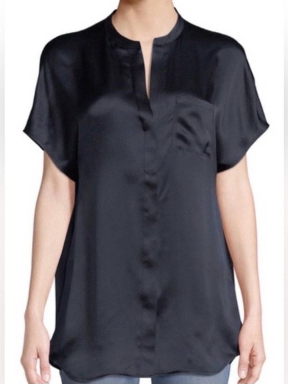 NEW! Vince Short Sleeve Pocket Silk Shirt Top with Split-Neck. - Picture 1 of 9